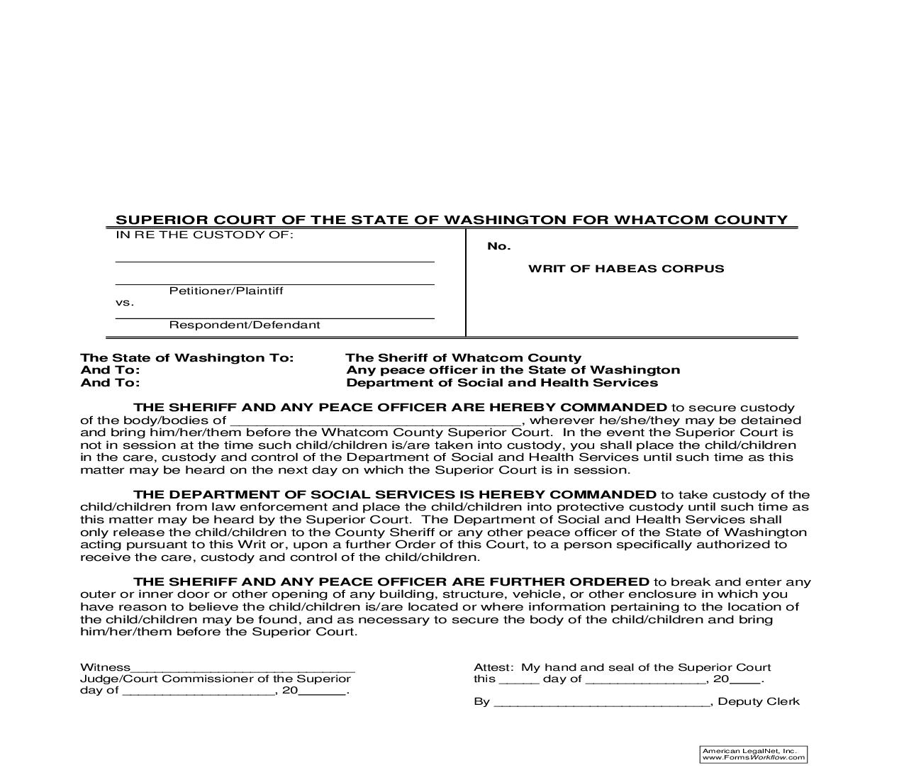 Writ Of Habeas Corpus | Pdf Fpdf Doc Docx | Washington