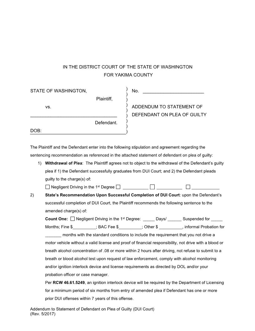 Addendum To Statement Of Defendant On Plea Of Guilty | Pdf Fpdf Docx | Washington