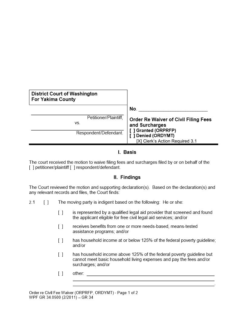 Order Re Waiver Of Fees | Pdf Fpdf Docx | Washington
