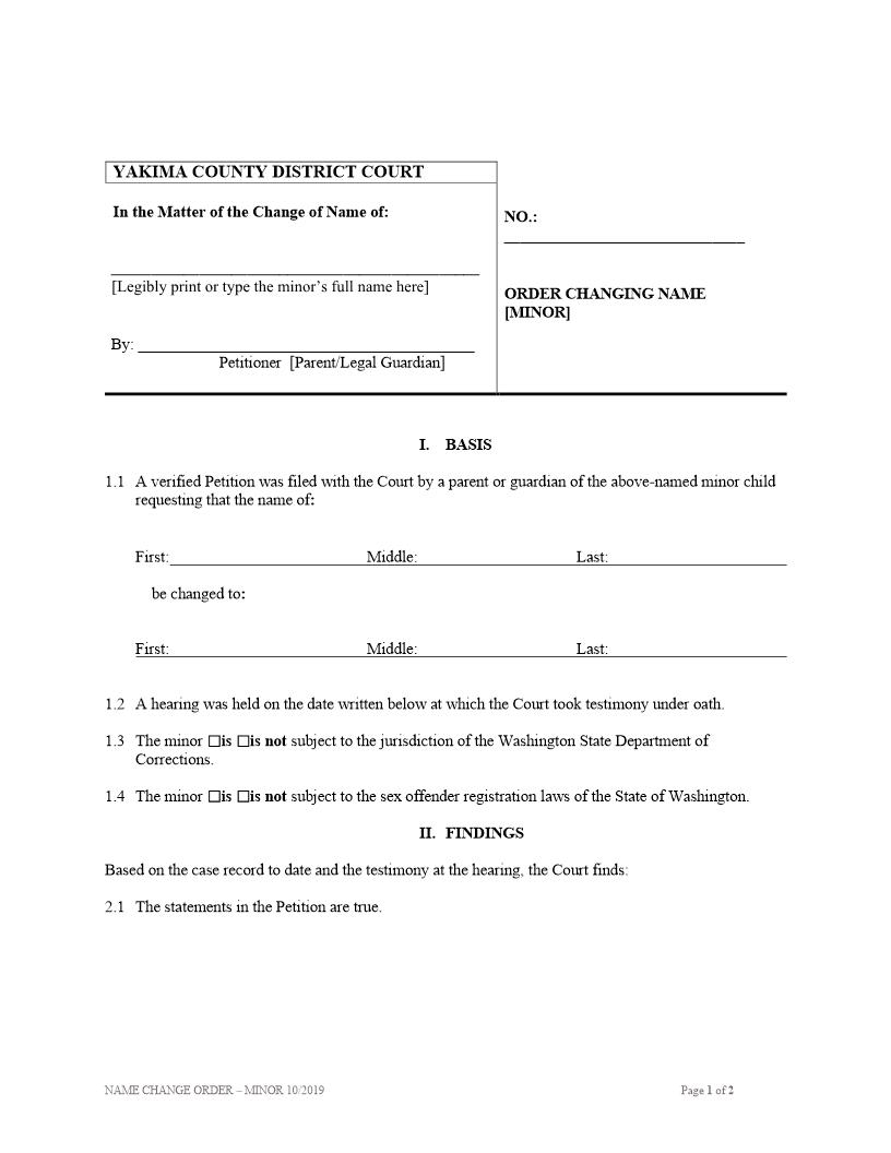 Order Changing Name Minor | Pdf Fpdf Doc Docx | Washington