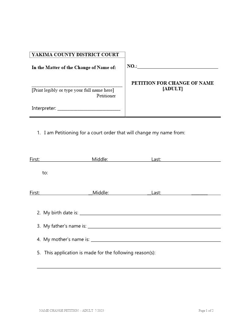 Petition For Change Of Name Adult | Pdf Fpdf Doc Docx | Washington