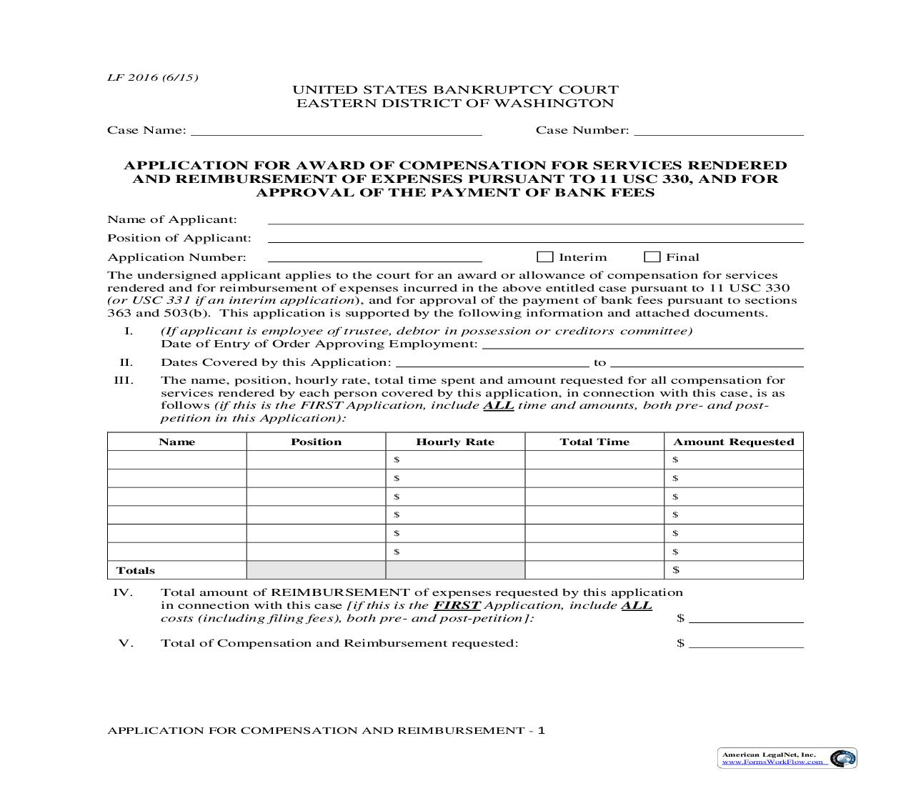 Application For Award Of Compensation And Reimbursement {LF2016} | Pdf Fpdf Doc Docx | Washington