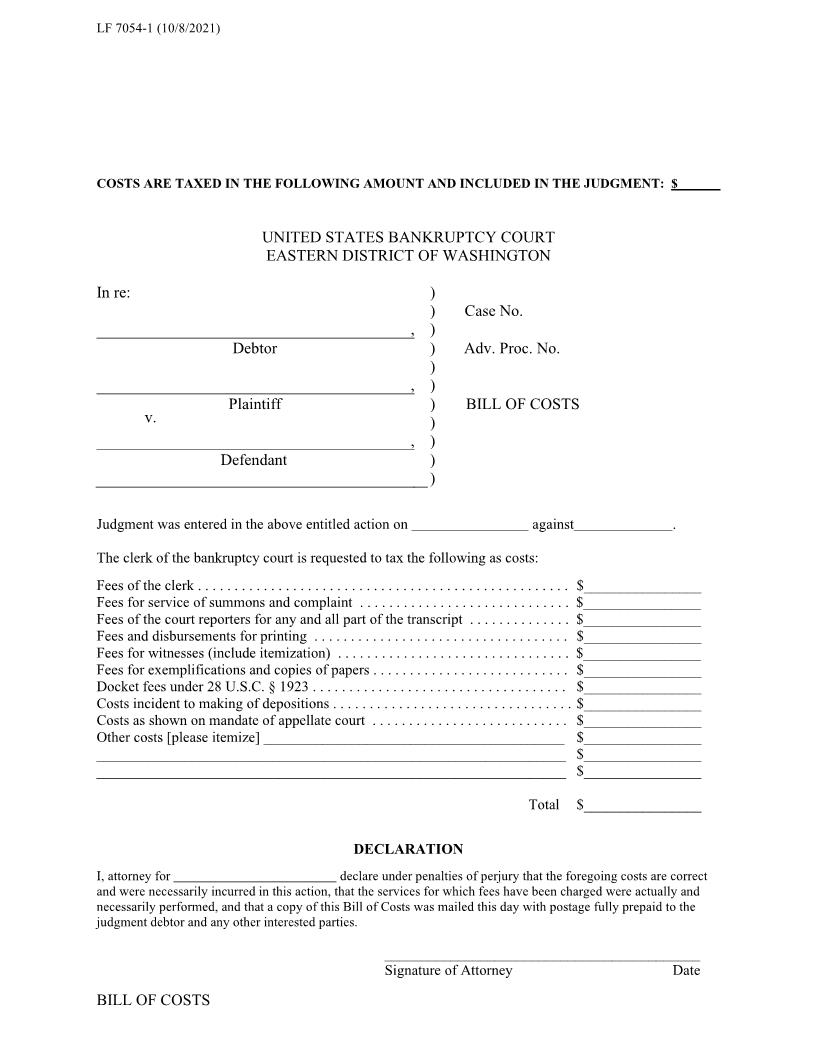 Bill Of Costs {LF7054-1} | Pdf Fpdf Doc Docx | Washington