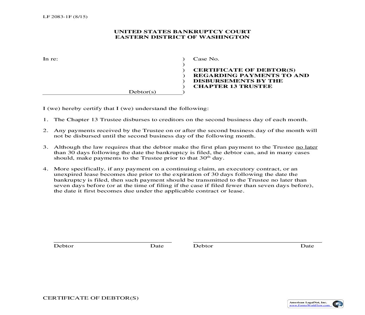 Certificate Of Debtor(s) {LF2083-1F} | Pdf Fpdf Doc Docx | Washington