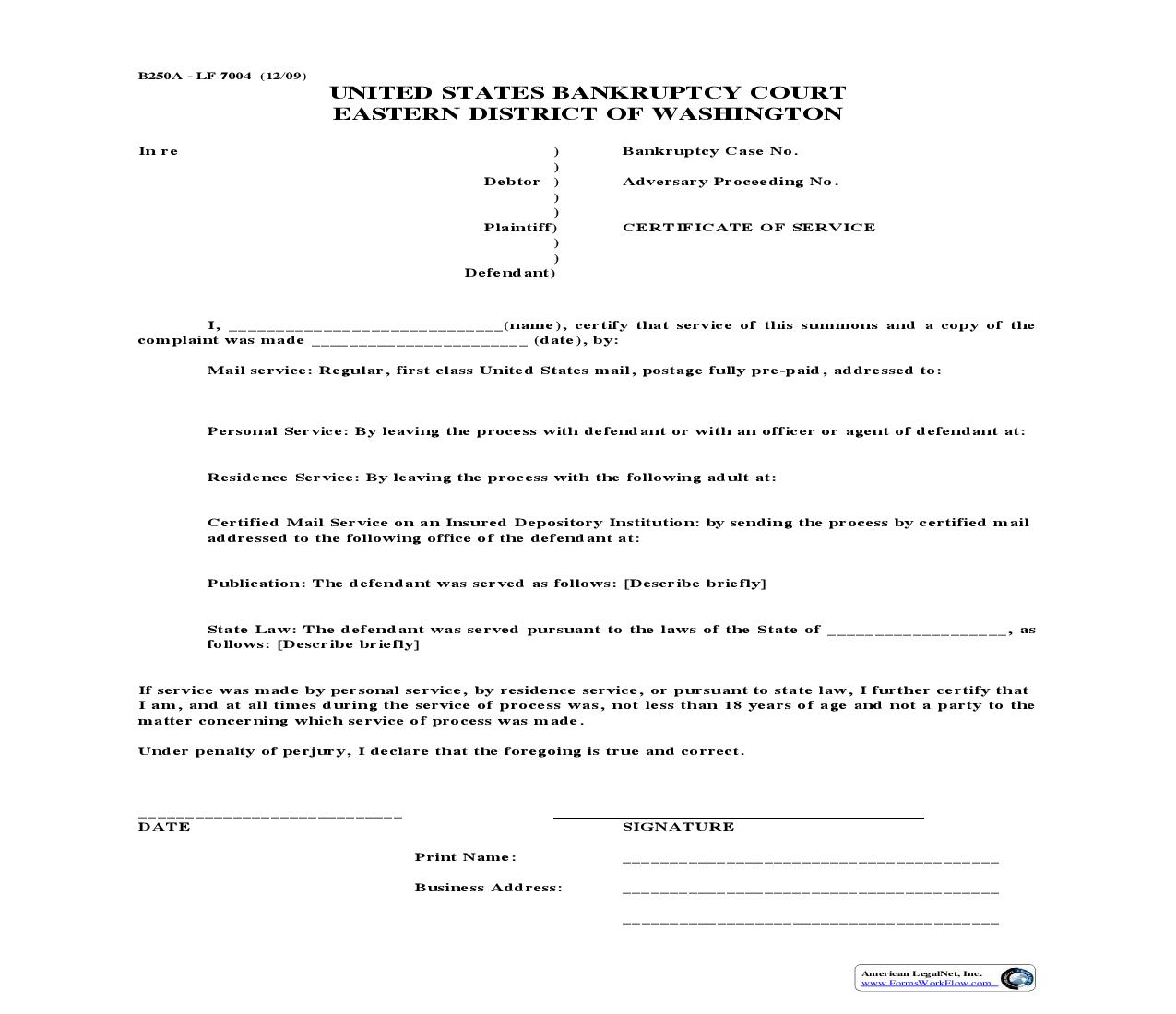 Certificate Of Service Of Summons {LF7004} | Pdf Fpdf Doc Docx | Washington