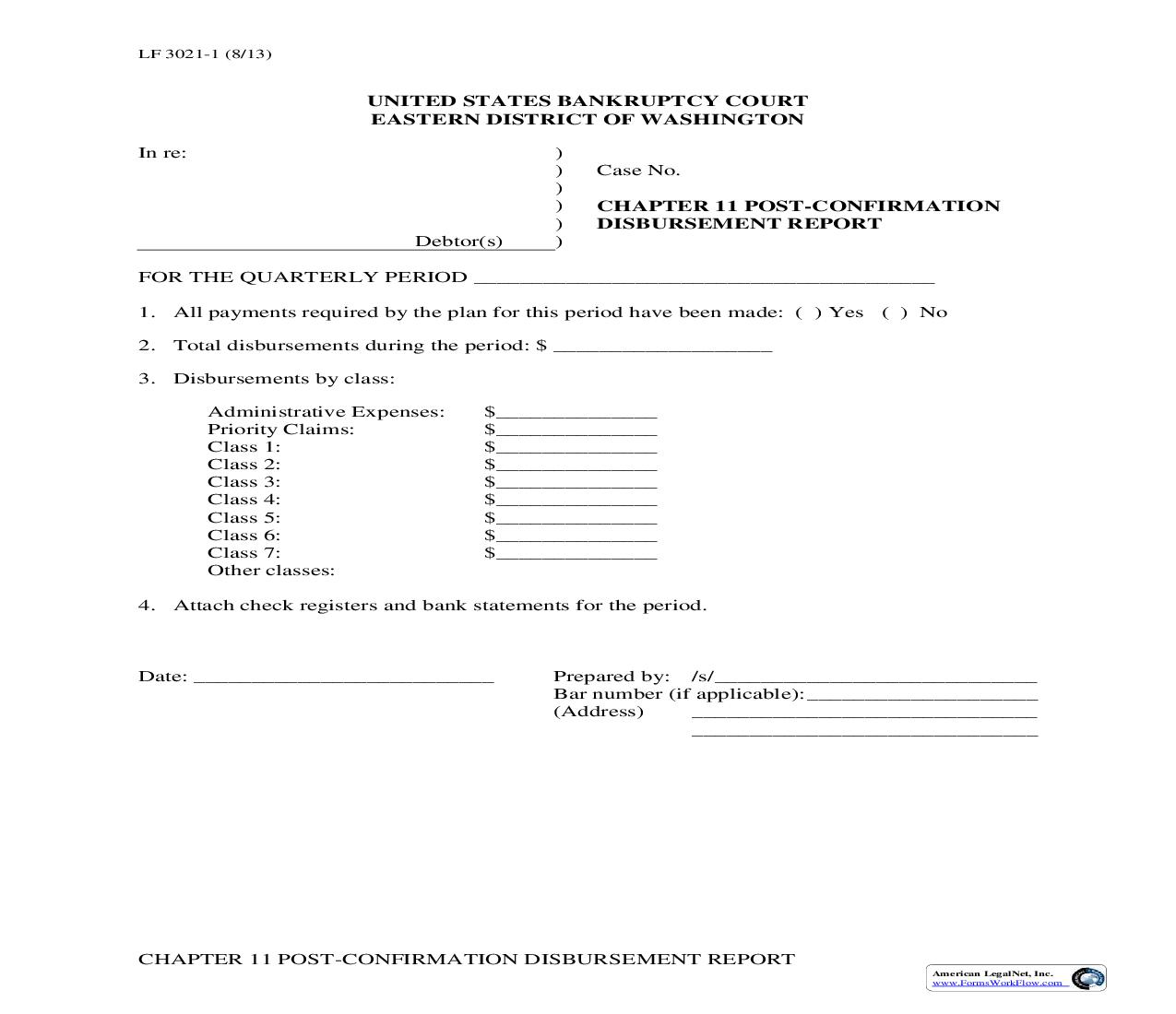 Chapter 11 Post Confirmation Disbursement Report {LF3021-1} | Pdf Fpdf Doc Docx | Washington