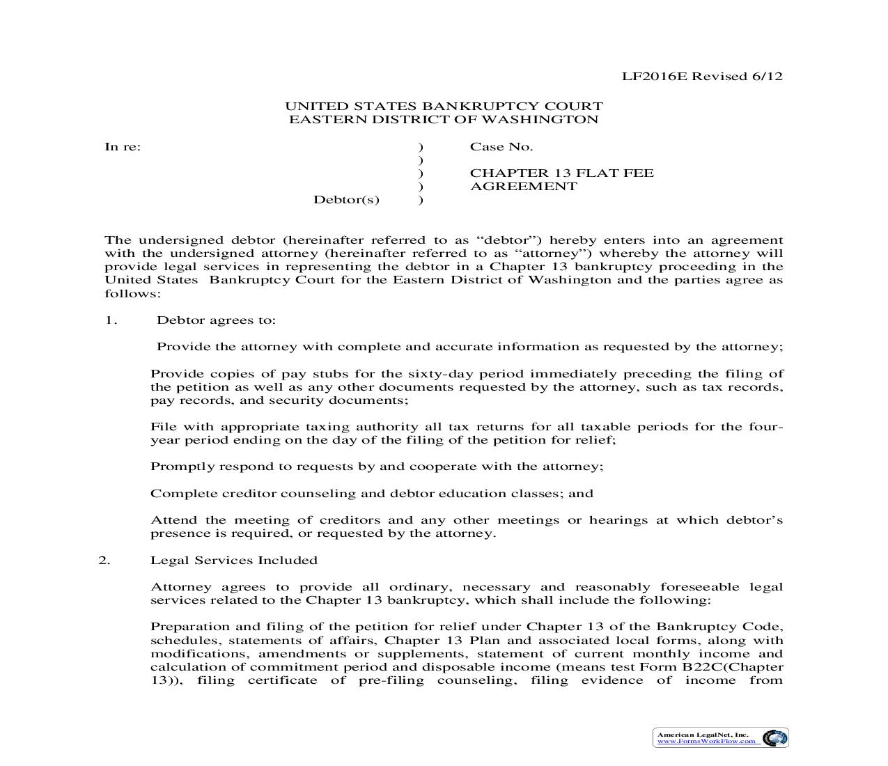 Chapter 13 Flat Fee Agreement {LF2016E} | Pdf Fpdf Doc Docx | Washington