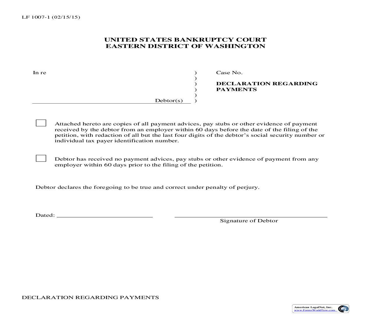 Declaration Regarding Payments {LF1007-1} | Pdf Fpdf Doc Docx | Washington
