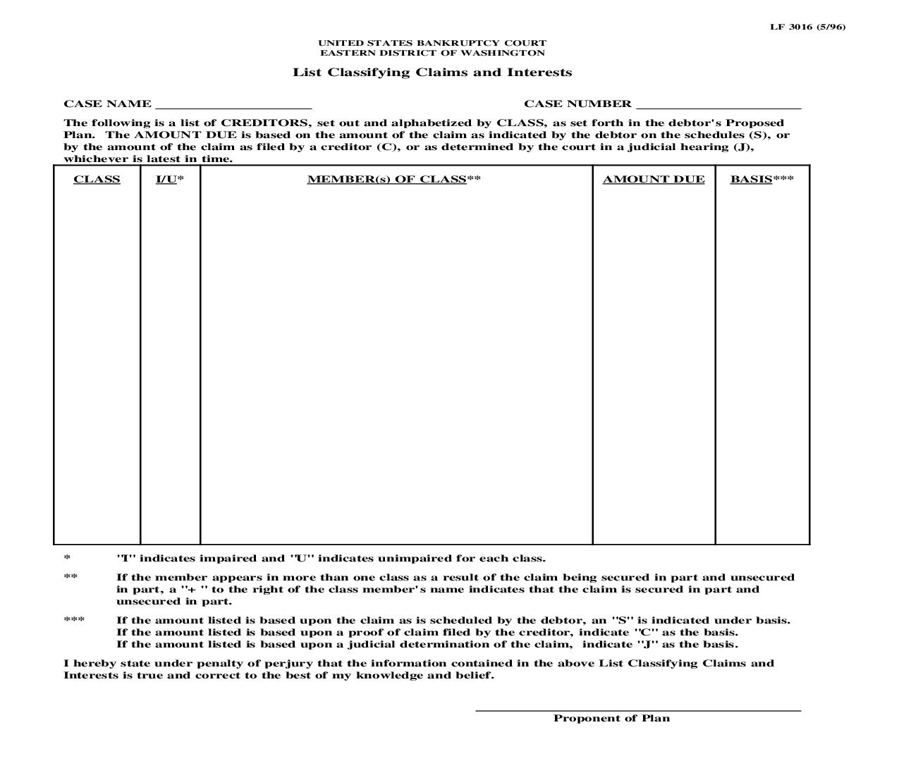 List Classifying Claims And Interests {LF3016} | Pdf Fpdf Doc Docx | Washington