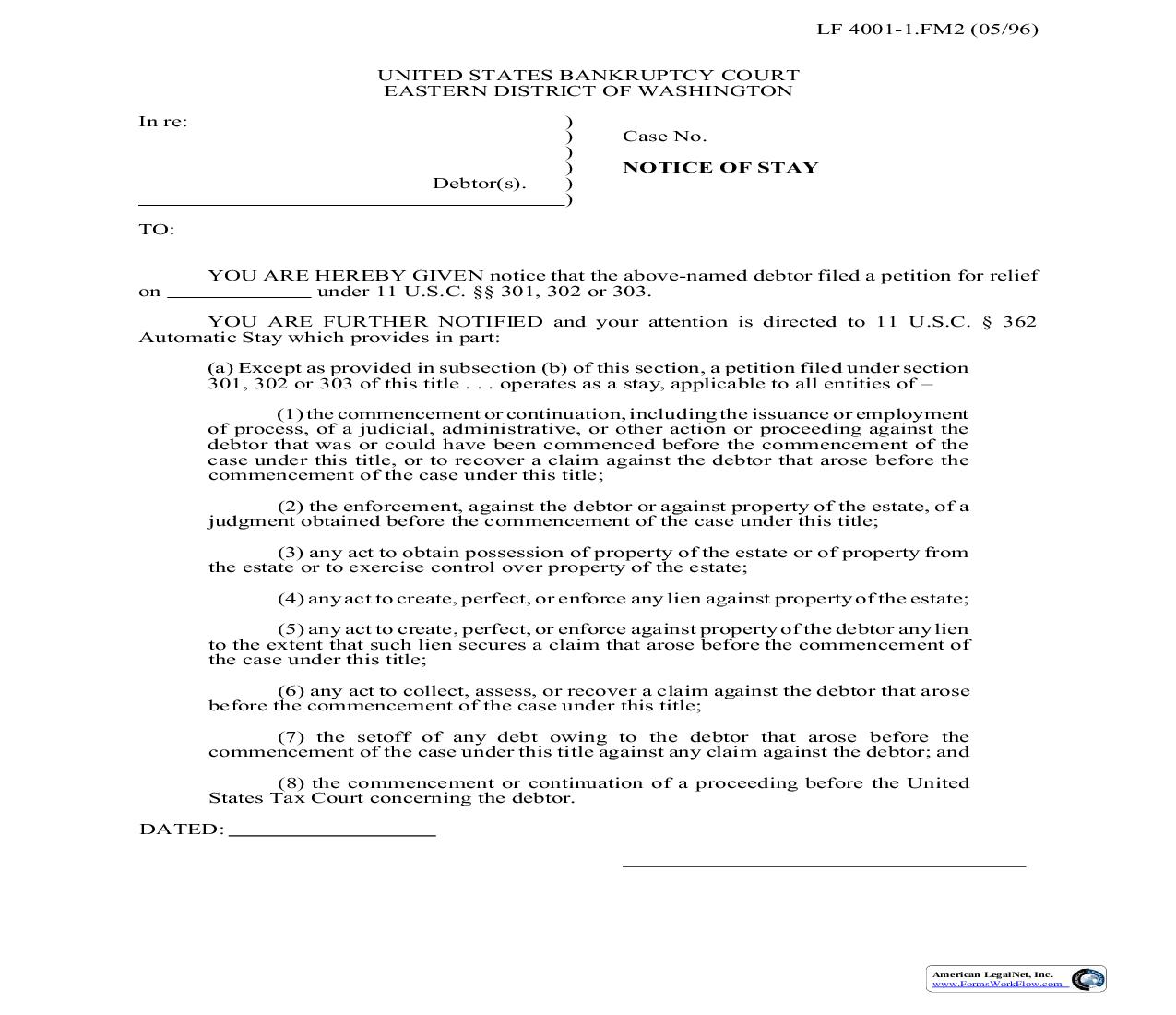 Notice Of Stay {LF4001-1.FM2} | Pdf Fpdf Doc Docx | Washington