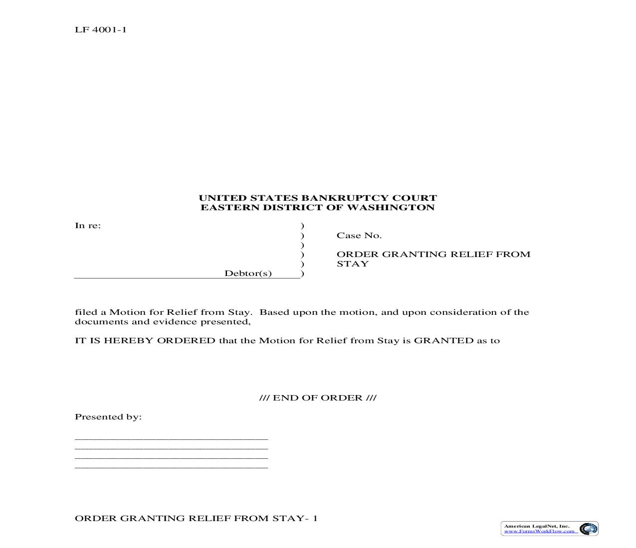 Order Granting Relief From Stay {LF4001-1O} | Pdf Fpdf Doc Docx | Washington