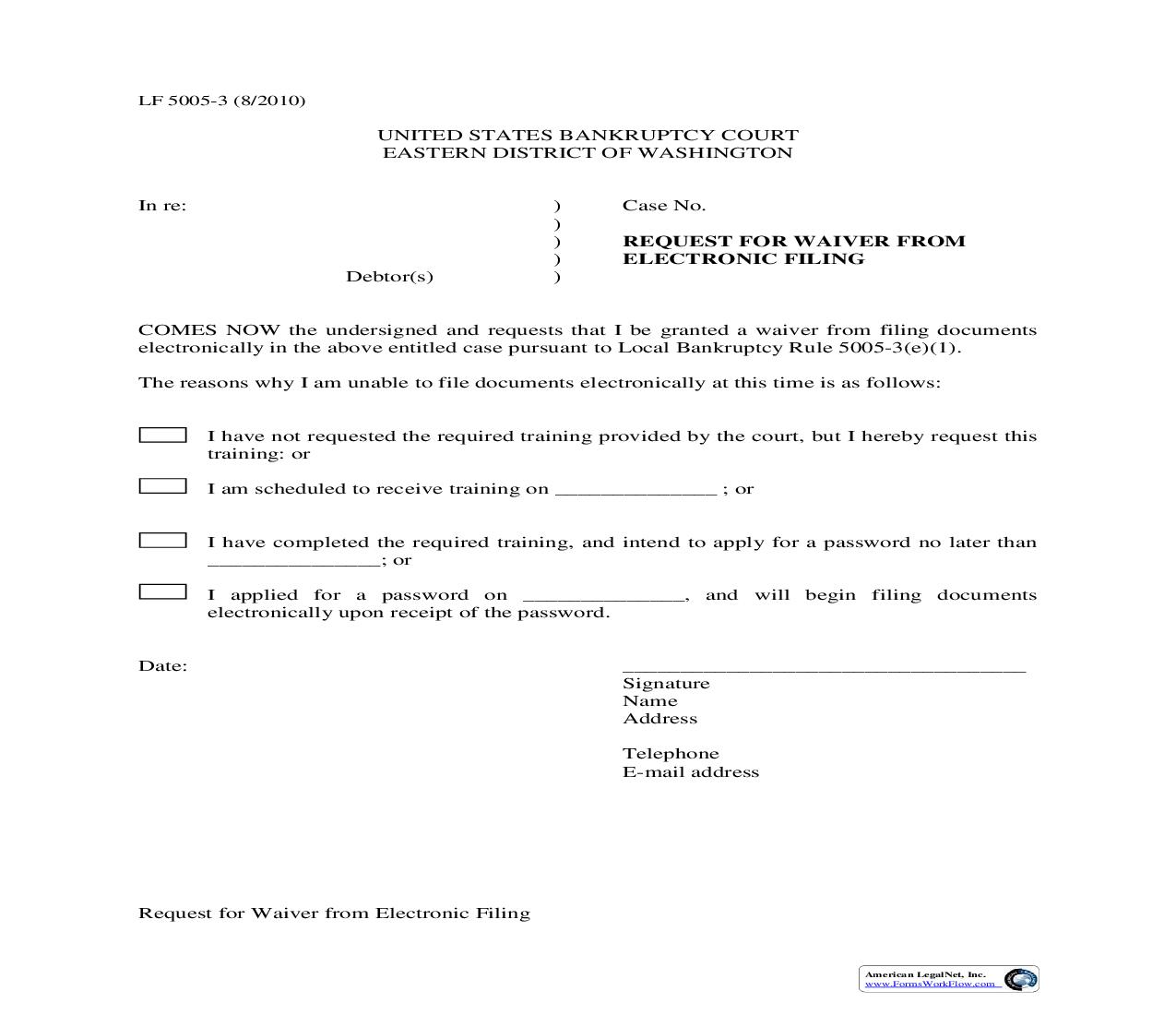 Request For Waiver From Electronic Filing {LF5005-3} | Pdf Fpdf Doc Docx | Washington