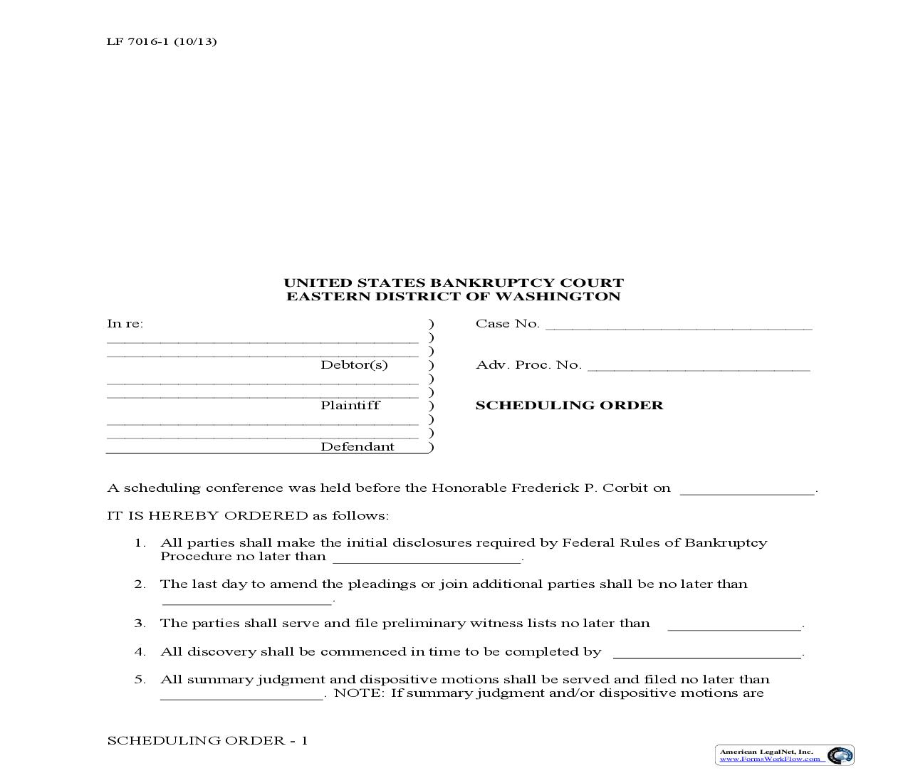 Scheduling Order {LF7016-1} | Pdf Fpdf Doc Docx | Washington