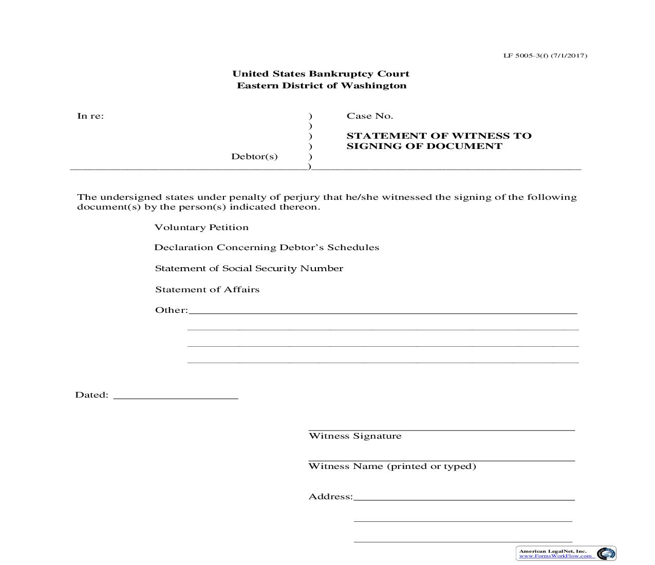 Statement Of Witness To Signing Of Document{LF5005-3F} | Pdf Fpdf Doc Docx | Washington