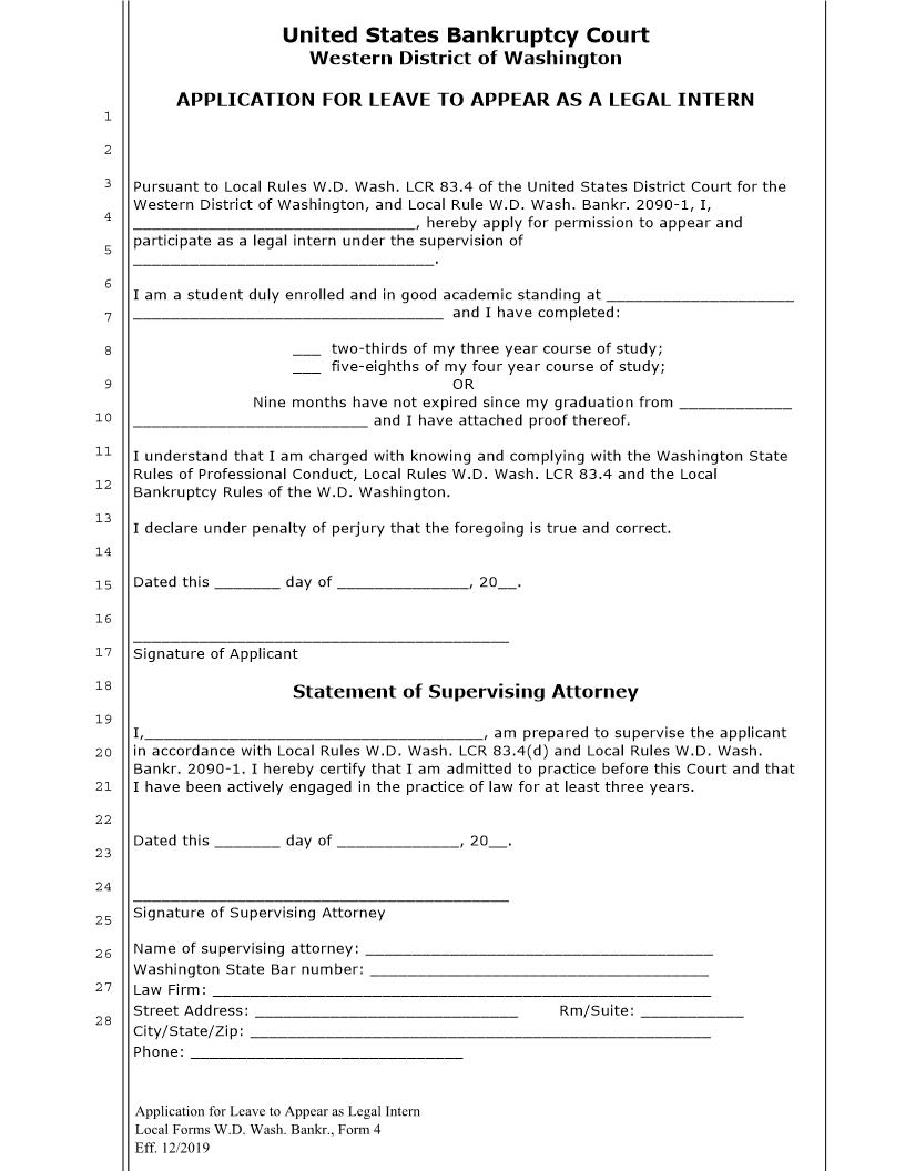 Application For Leave To Appear As A Legal Intern | Pdf Fpdf Docx | Washington