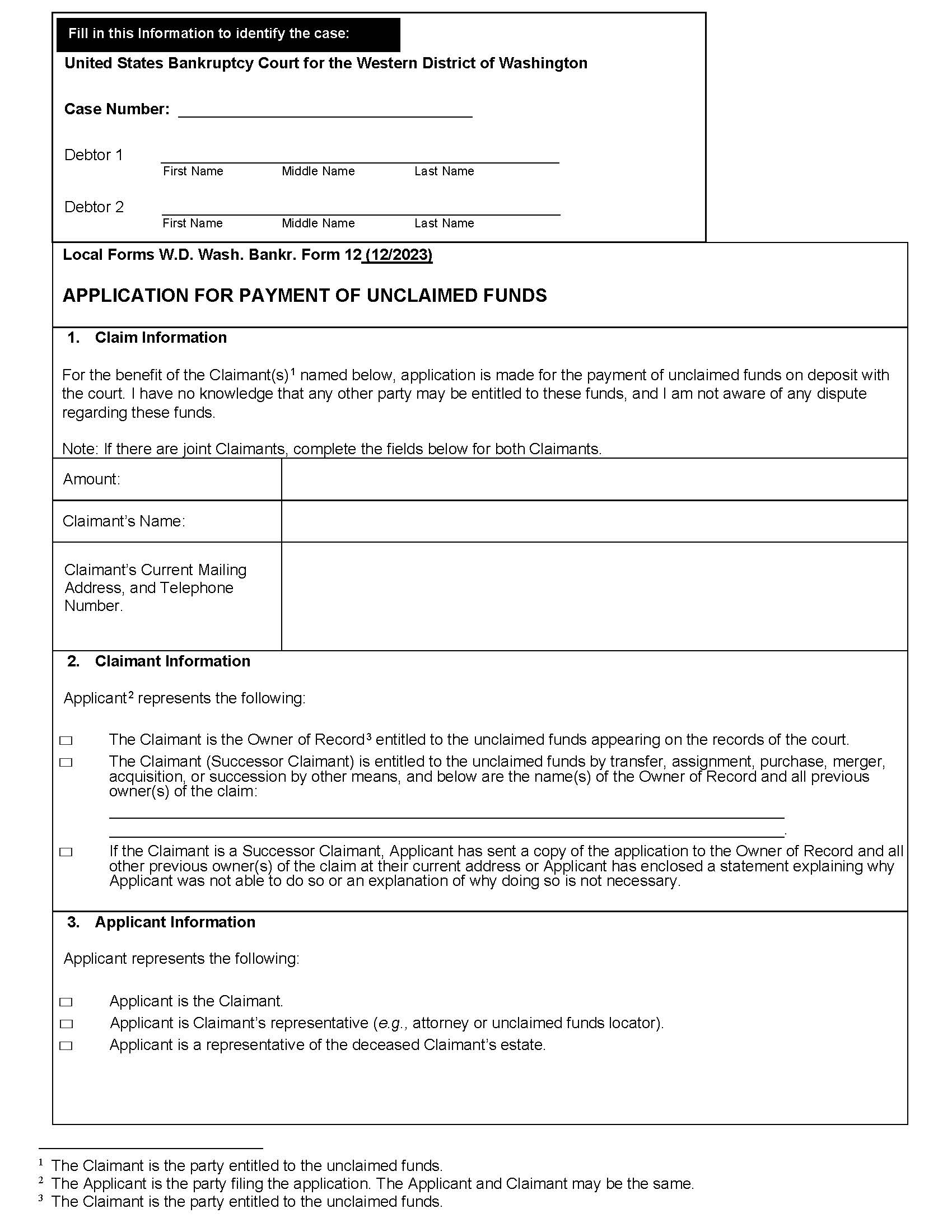 Application For Payment Of Unclaimed Funds Form | Pdf Fpdf Docx | Washington