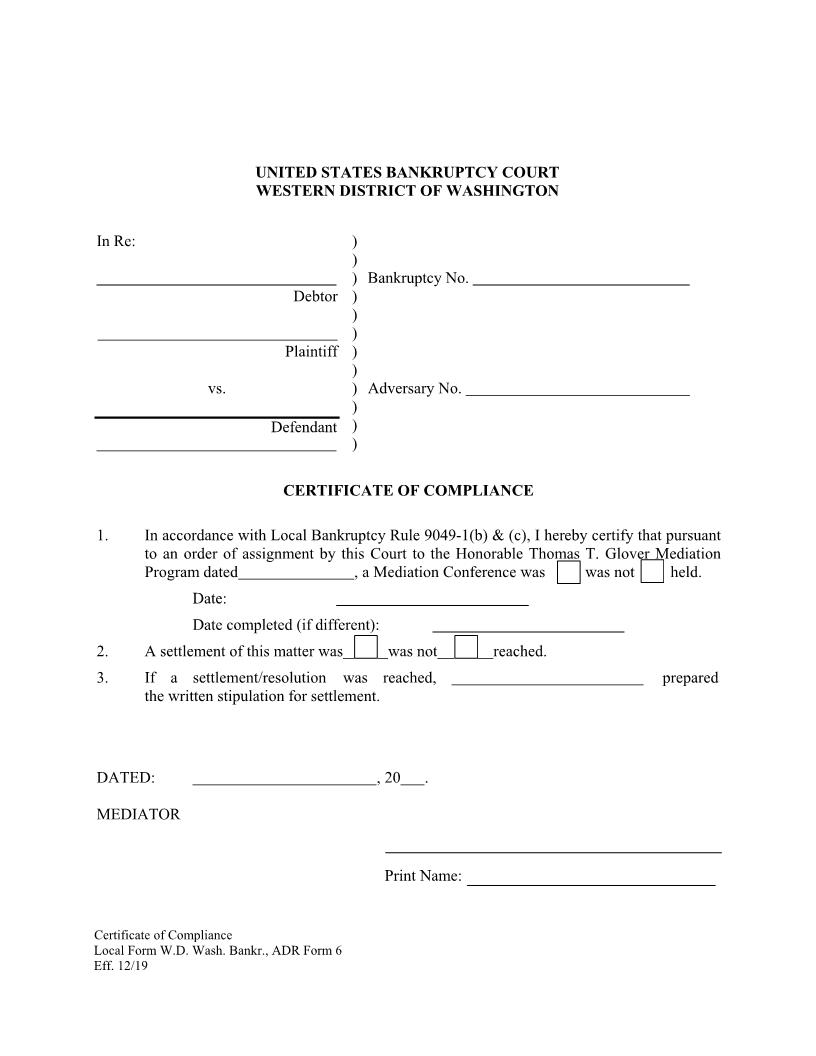 Certificate Of Compliance | Pdf Fpdf Docx | Washington