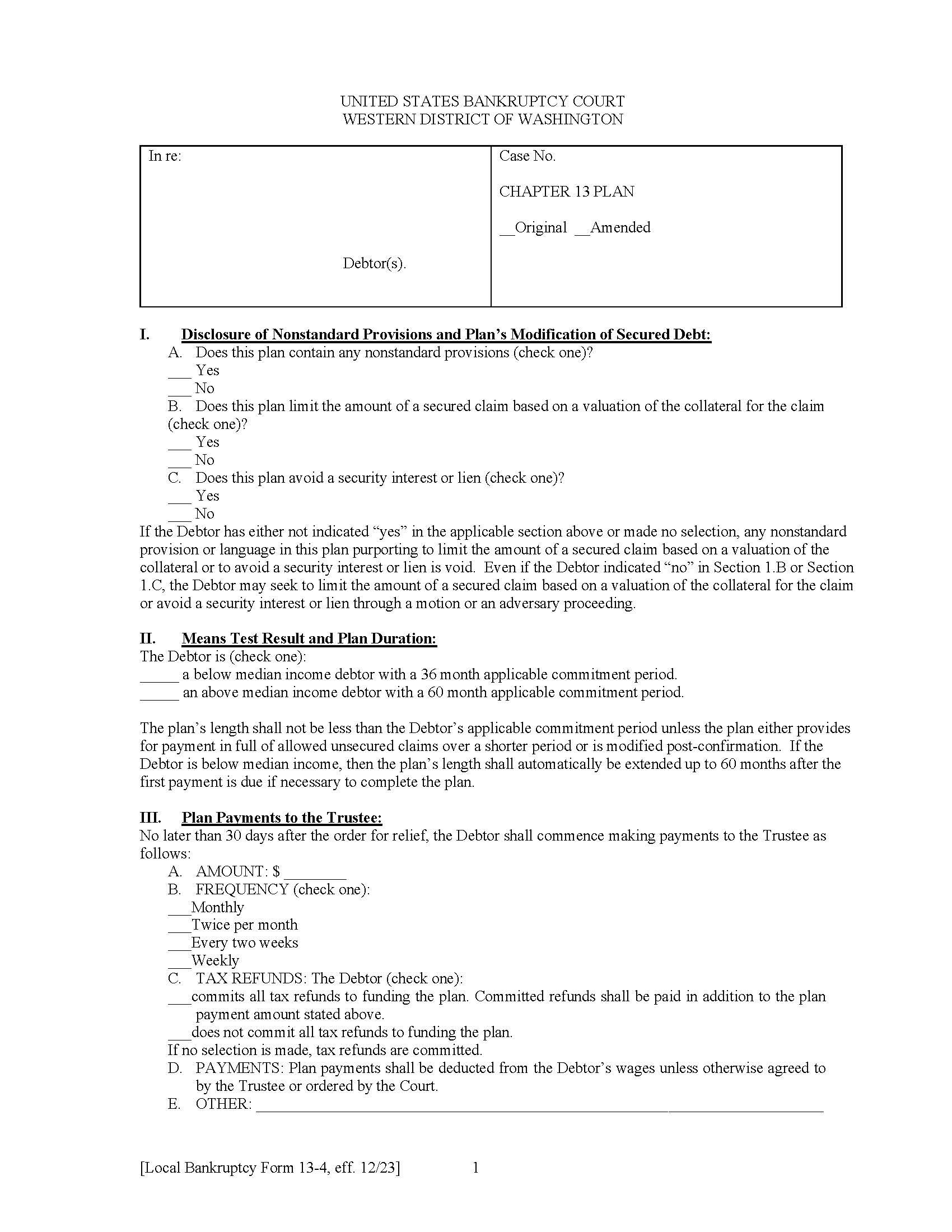 Chapter 13 Plan {13-4} | Pdf Fpdf Docx | Washington