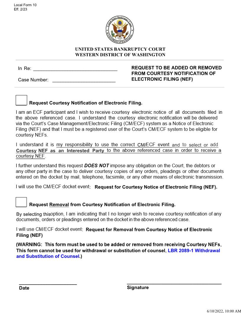 Courtesy Notice Form | Pdf Fpdf Docx | Washington