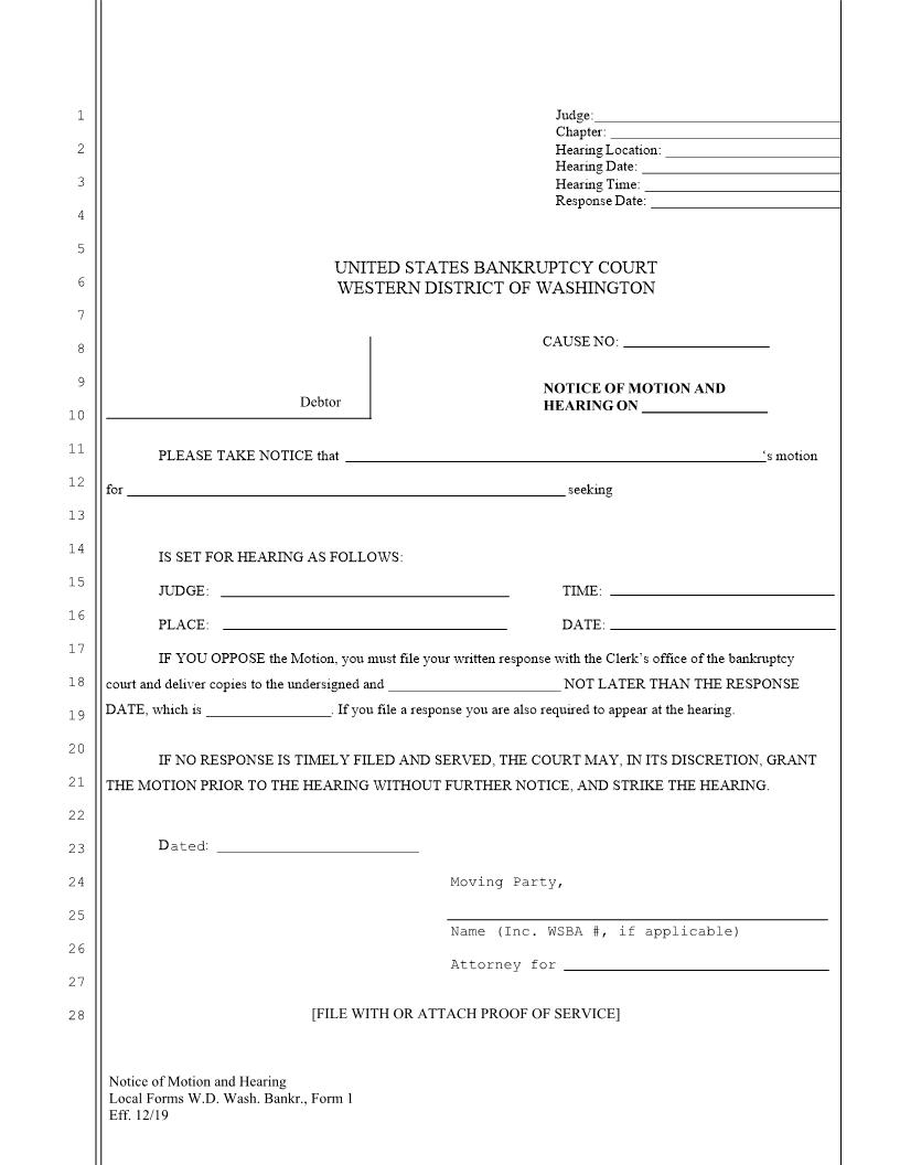 Notice Of Motion And Hearing {1} | Pdf Fpdf Docx | Washington