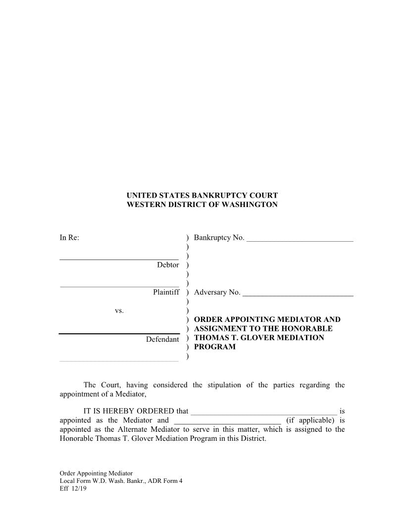 Order Appointing Mediator {ADR 4} | Pdf Fpdf Docx | Washington