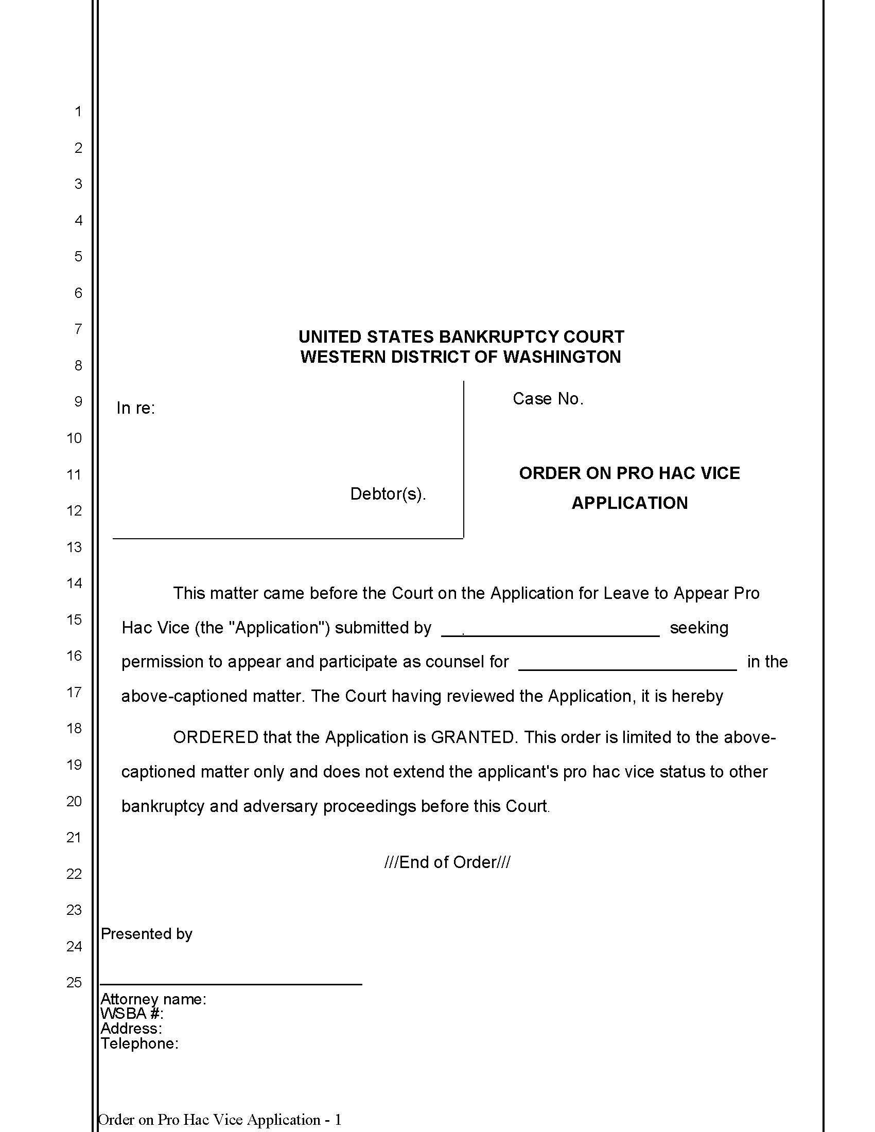 Order On Pro Hac Vice Application | Pdf Fpdf Docx | Washington