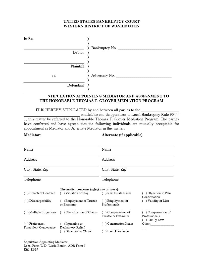 Stipulation Appointing Mediator And Assignment | Pdf Fpdf Docx | Washington