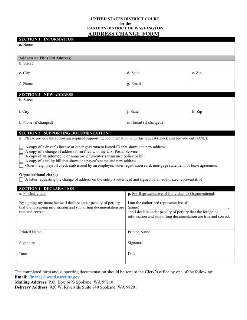 Address Change Form | Pdf Fpdf Docx | Washington