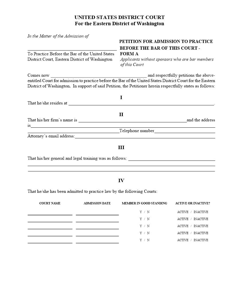 Petition For Admission To Practice Before The Bar Of This Court | Pdf Fpdf Doc Docx | Washington