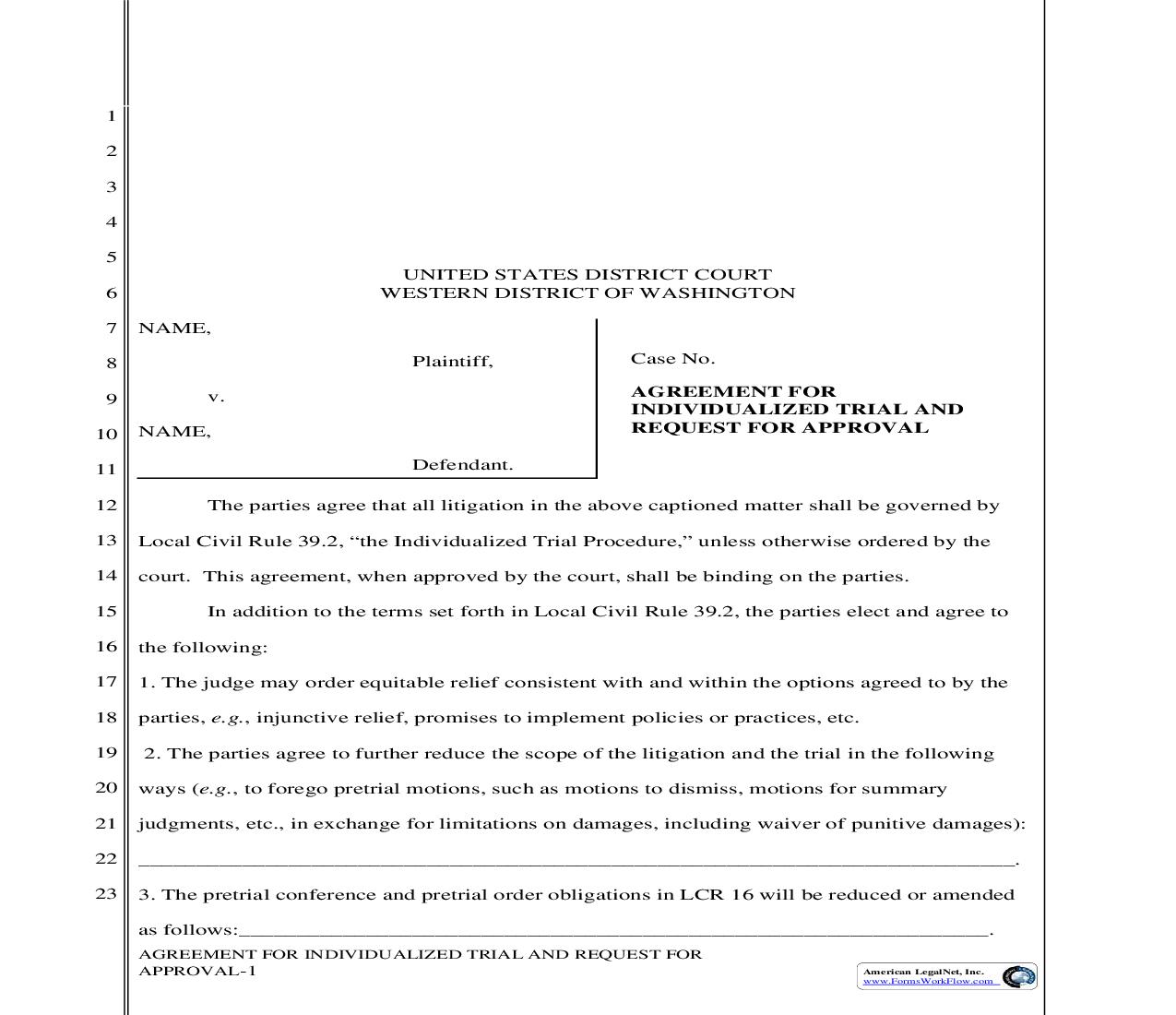 Agreement For Individualized Trial And Request For Approval | Pdf Fpdf Doc Docx | Washington