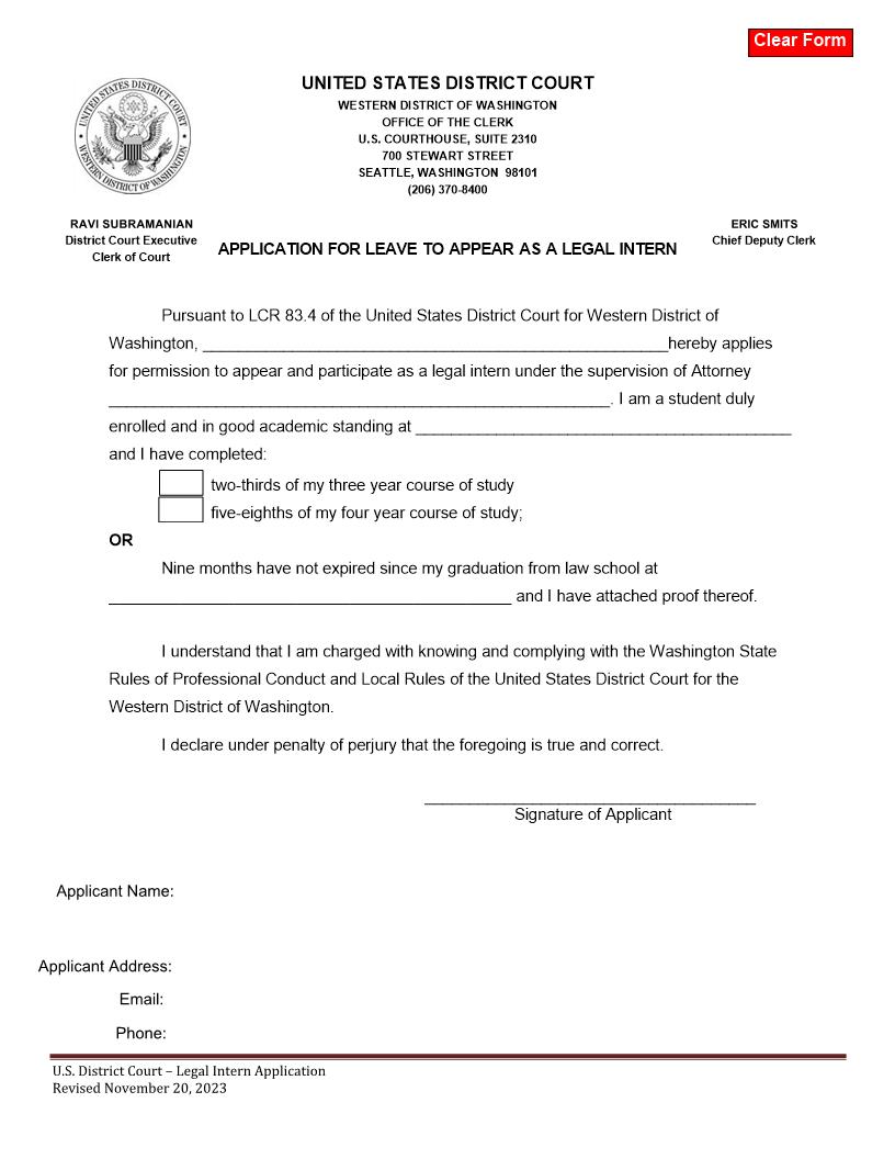 Application For Leave To Appear As Legal Intern | Pdf Fpdf Doc Docx | Washington