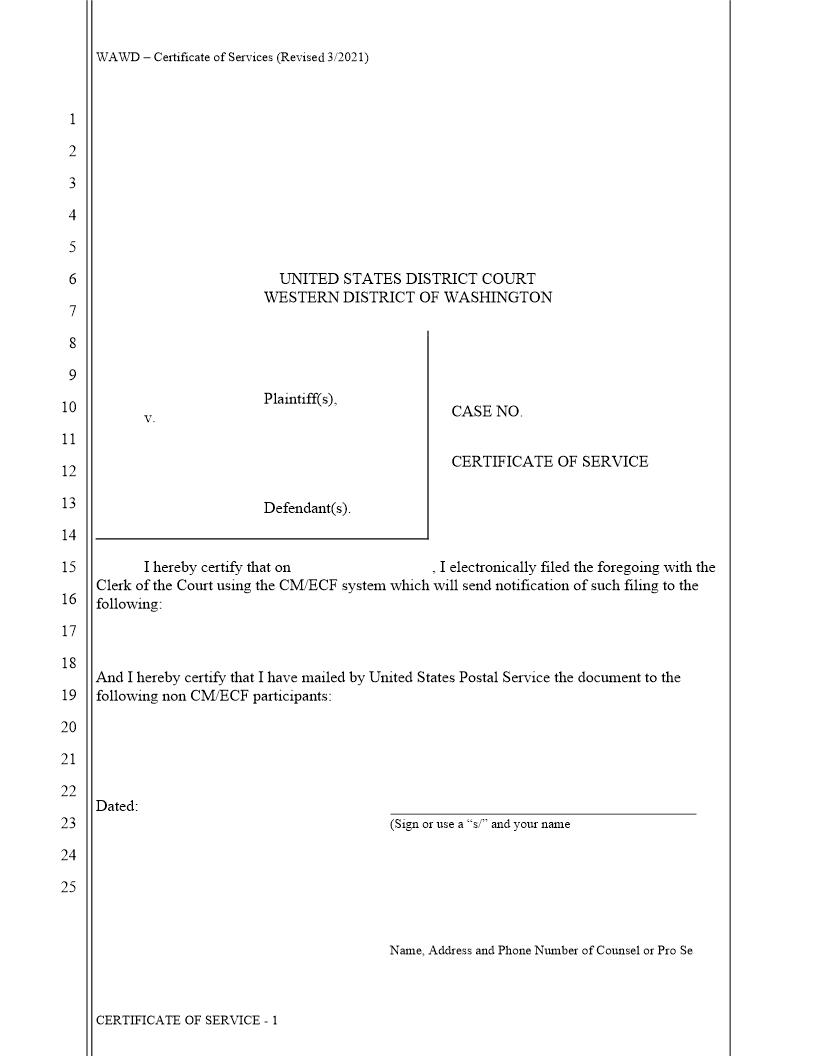 Certificate Of Service By Electronic Filing | Pdf Fpdf Doc Docx | Washington