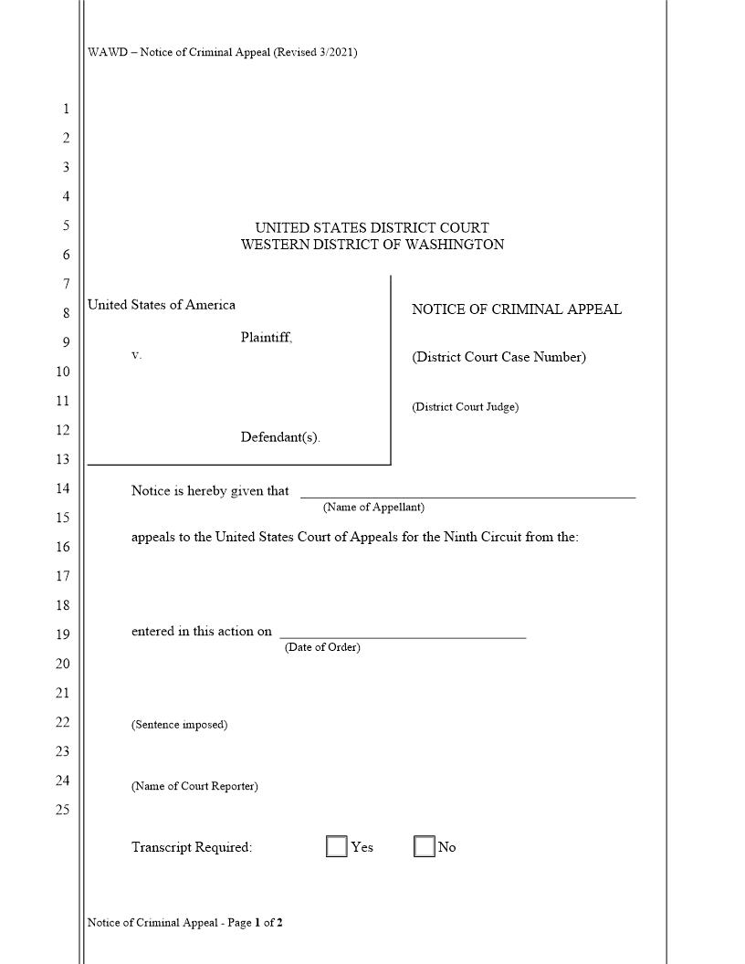 Notice Of Criminal Appeal | Pdf Fpdf Doc Docx | Washington