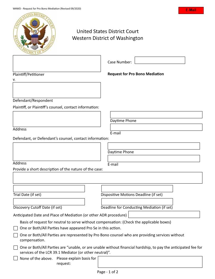 Request For Pro Bono Mediation | Pdf Fpdf Doc Docx | Washington