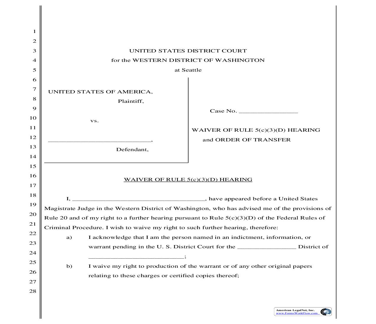 Waiver Of Rule 5(c)(3)(D) Hearing | Pdf Fpdf Doc Docx | Washington