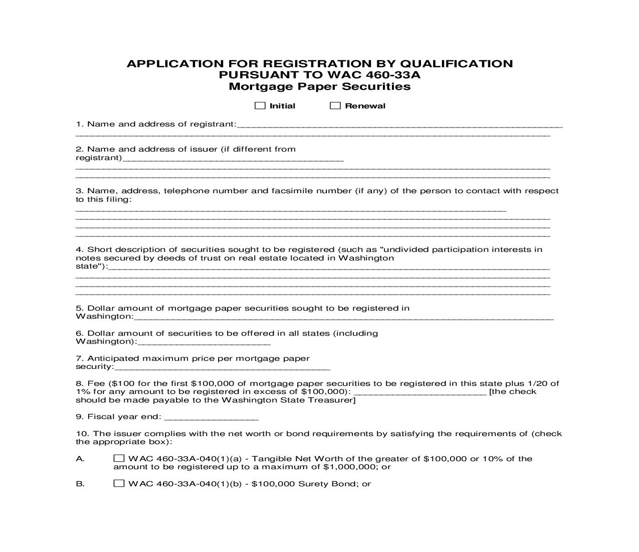 Application For Registration By Qualification - Mortgage Paper Securities | Pdf Fpdf Doc Docx | Washington