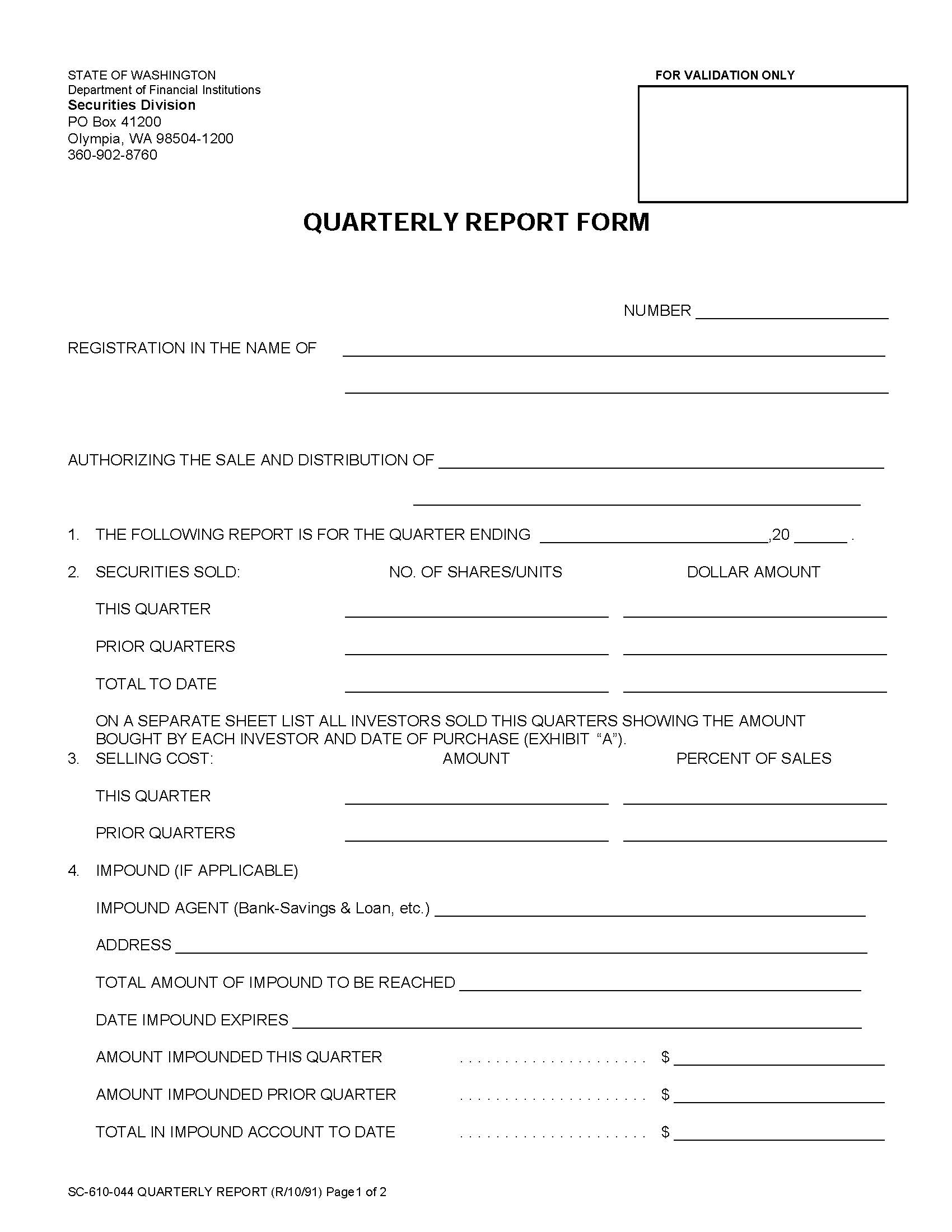 Quarterly Report Form {SC-610-044} | Pdf Fpdf Doc Docx | Washington