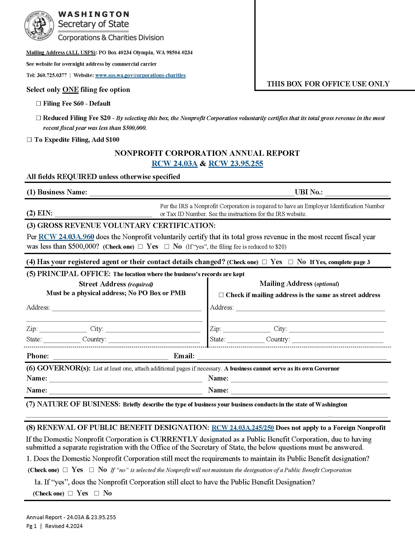 Annual Report Nonprofit Corporation | Pdf Fpdf Docx | Washington