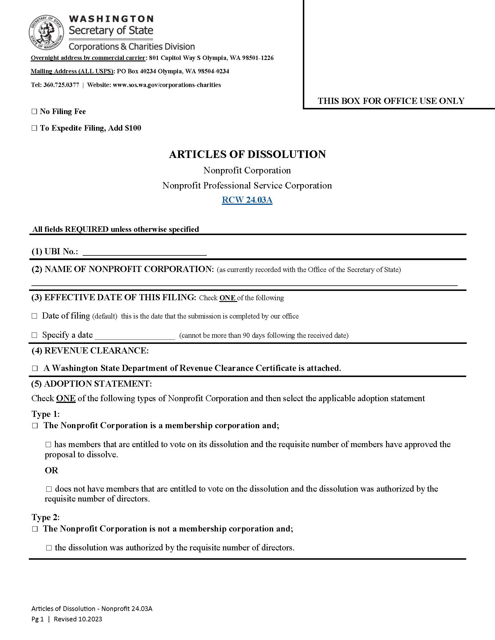 Articles Of Dissolution | Pdf Fpdf Docx | Washington