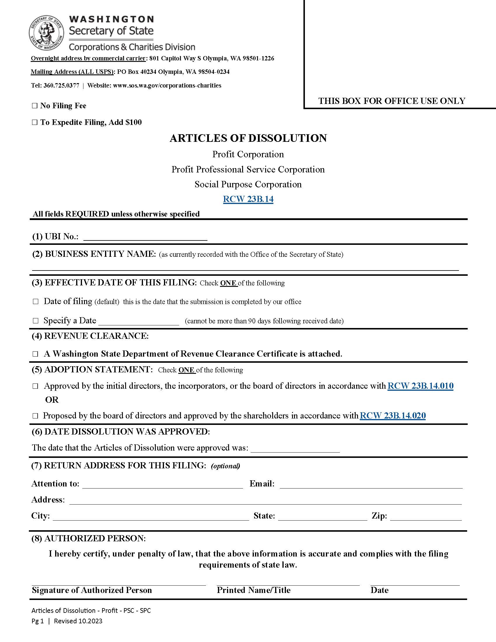 Articles Of Dissolution | Pdf Fpdf Docx | Washington