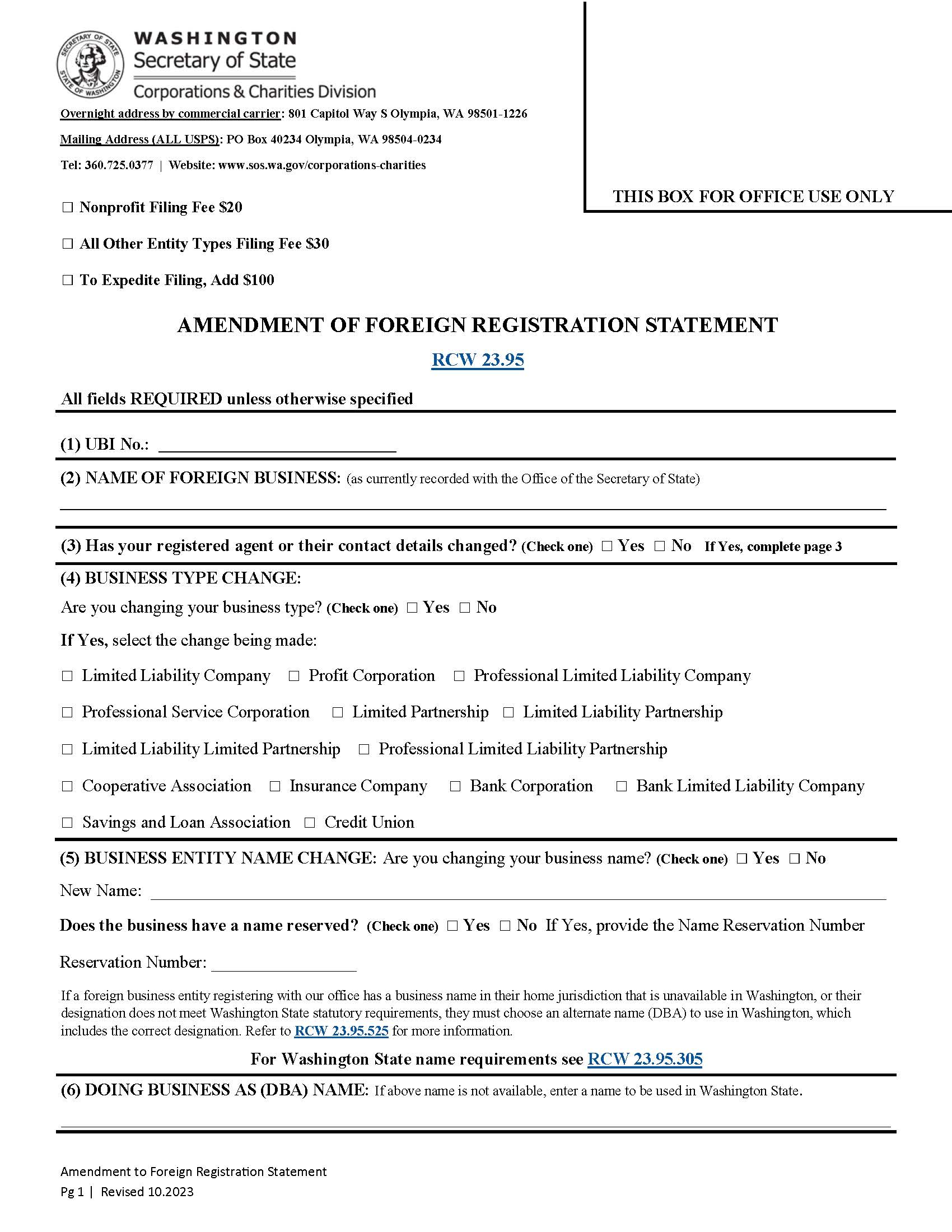 Amendment Of Foreign Registration Statement | Pdf Fpdf Docx | Washington