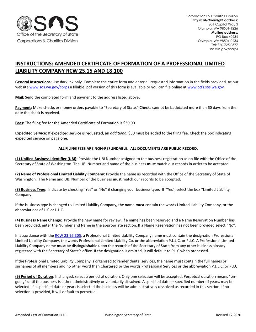 Amended Certificate Of Formation Professional Corporation | Pdf Fpdf Docx | Washington