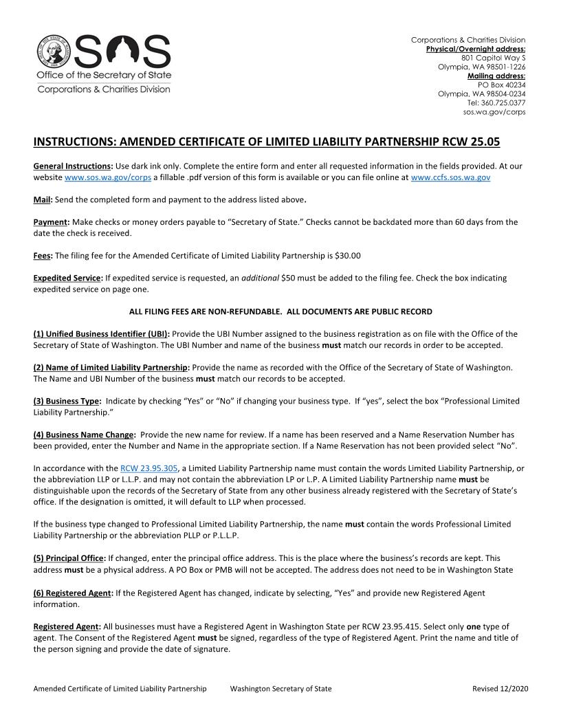 Amended Certificate Of Limited Liability Partnership | Pdf Fpdf Docx | Washington