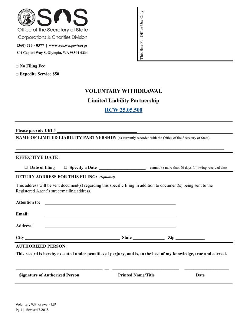 Limited Liability Partnership Notice Of Withdrawal | Pdf Fpdf Doc Docx | Washington