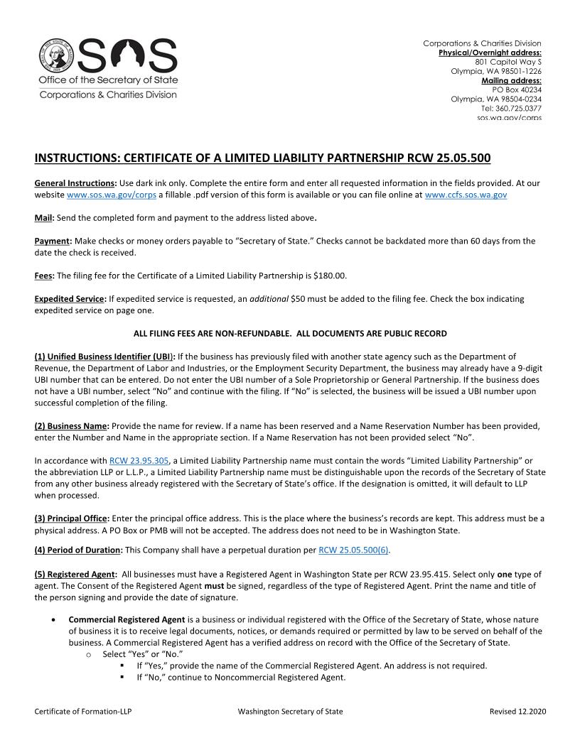 Limited Liability Partnership Registration | Pdf Fpdf Doc Docx | Washington
