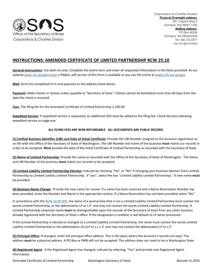 Amended Certificate Of Limited Partnership | Pdf Fpdf Docx | Washington