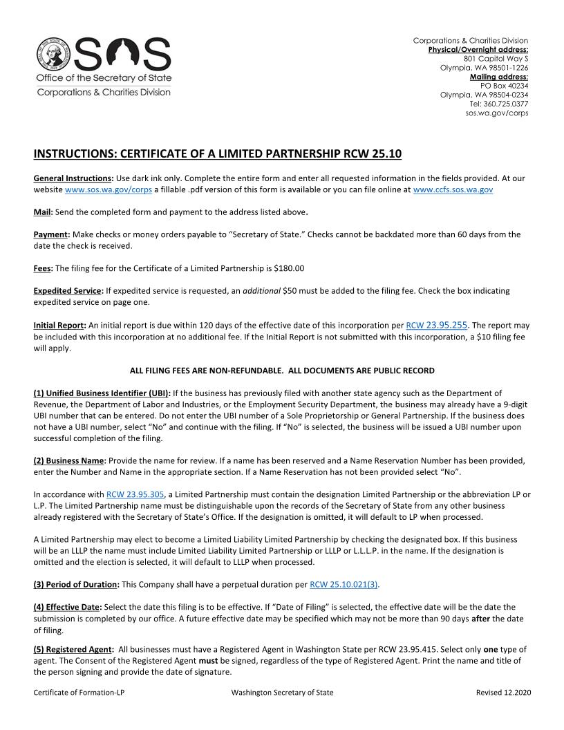Certificate Of Limited Partnership | Pdf Fpdf Docx | Washington