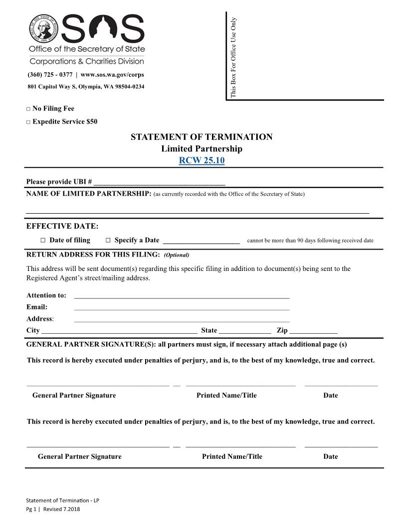 Limited Partnership Statement Of Termination | Pdf Fpdf Doc Docx | Washington