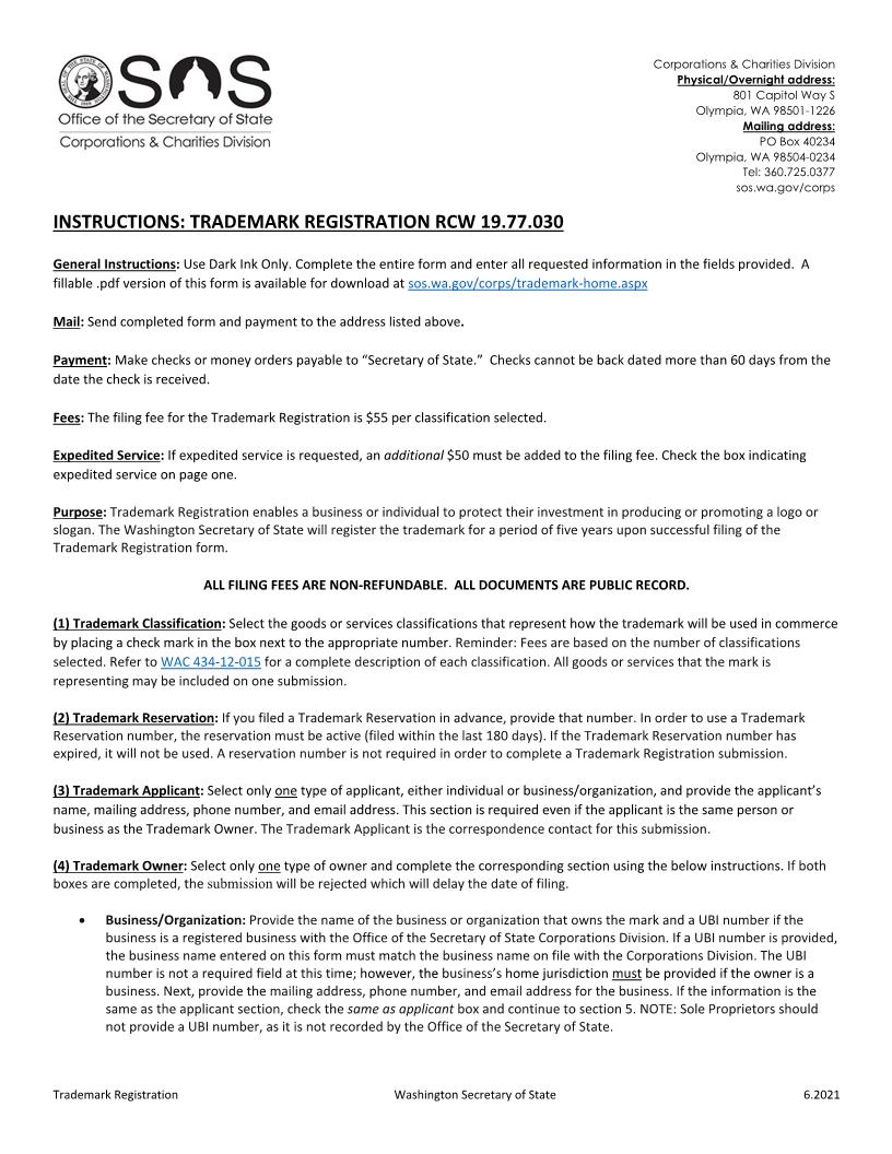 Trademark Registration | Pdf Fpdf Docx | Washington