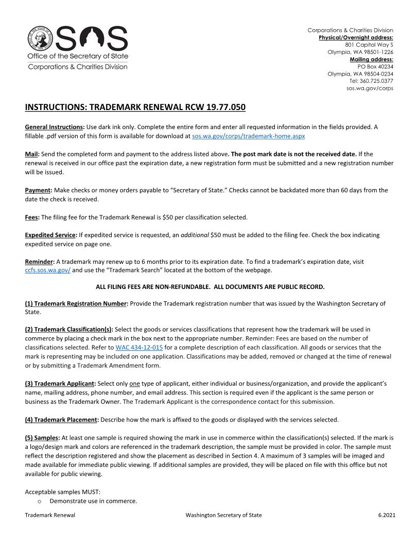 Trademark Renewal | Pdf Fpdf Docx | Washington